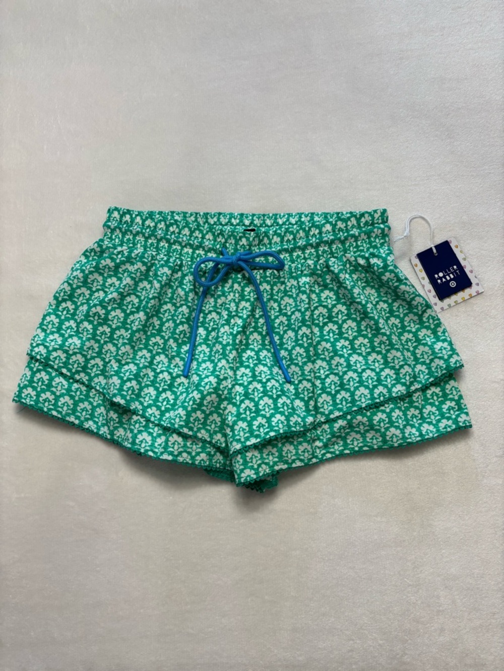 💗🐰Roller Rabbit x Target Stamped Floral Drawstring Shorts Teal NWT sz S